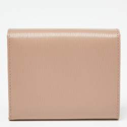Pre Owned Prada Beige Vitello Metal Leather Logo Trifold Wallet