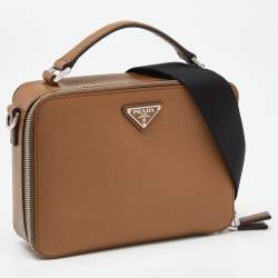 Pre Owned Prada Brown Saffiano Leather Brique Messenger Bag