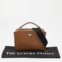 Pre Owned Prada Brown Saffiano Leather Brique Messenger Bag