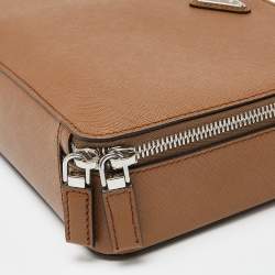 Pre Owned Prada Brown Saffiano Leather Brique Messenger Bag