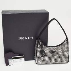 Prada Black Satin Mini Crystal Studded Re-Edition 2000 Shoulder Bag