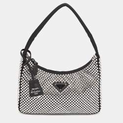 Prada Black Satin Mini Crystal Studded Re-Edition 2000 Shoulder Bag