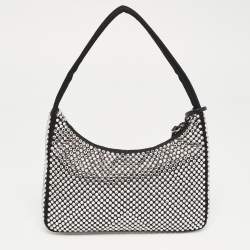 Prada Black Satin Mini Crystal Studded Re-Edition 2000 Shoulder Bag