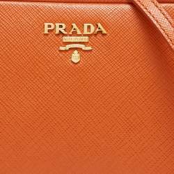 Pre Owned Prada Orange Saffiano Lux Leather Mini Top Zip Camera Bag