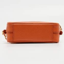 Pre Owned Prada Orange Saffiano Lux Leather Mini Top Zip Camera Bag