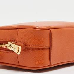 Pre Owned Prada Orange Saffiano Lux Leather Mini Top Zip Camera Bag