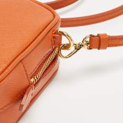 Pre Owned Prada Orange Saffiano Lux Leather Mini Top Zip Camera Bag