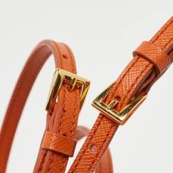 Pre Owned Prada Orange Saffiano Lux Leather Mini Top Zip Camera Bag