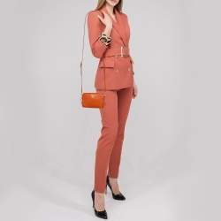 Pre Owned Prada Orange Saffiano Lux Leather Mini Top Zip Camera Bag