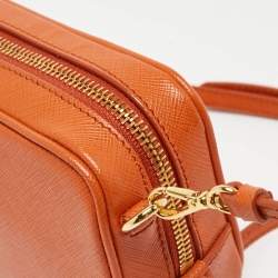 Pre Owned Prada Orange Saffiano Lux Leather Mini Top Zip Camera Bag