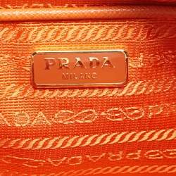 Pre Owned Prada Orange Saffiano Lux Leather Mini Top Zip Camera Bag
