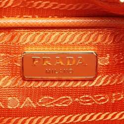 Pre Owned Prada Orange Saffiano Lux Leather Mini Top Zip Camera Bag