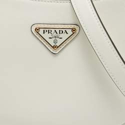 Prada White Leather Arqué Shoulder Bag