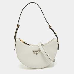 Prada White Leather Arqué Shoulder Bag
