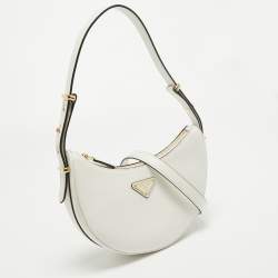 Prada White Leather Arqué Shoulder Bag