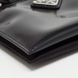 Pre Owned Prada Black Brushed Leather and Nylon Wristlet Pouch