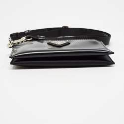 Pre Owned Prada Black Brushed Leather and Nylon Wristlet Pouch