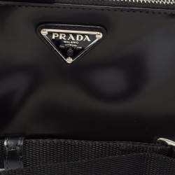 Pre Owned Prada Black Brushed Leather and Nylon Wristlet Pouch