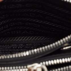 Pre Owned Prada Black Brushed Leather and Nylon Wristlet Pouch