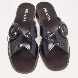 Prada Black Leather Slide Sandals Size 41
