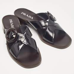 Prada Black Leather Slide Sandals Size 41