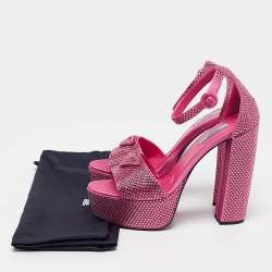 Prada Pink Satin Crystal Embellished Platform Ankle Strap Sandals Size 39