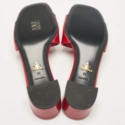 Prada Red Saffiano Patent Leather Block Heel Slide Sandals Size 39
