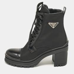Prada Black Leather and Nylon Combat Boots Size  38