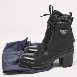 Prada Black Leather and Nylon Combat Boots Size  38