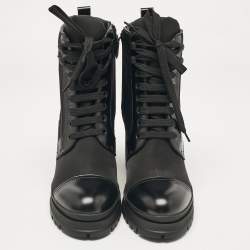 Prada Black Leather and Nylon Combat Boots Size  38