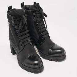 Prada Black Leather and Nylon Combat Boots Size  38