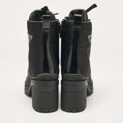 Prada Black Leather and Nylon Combat Boots Size  38