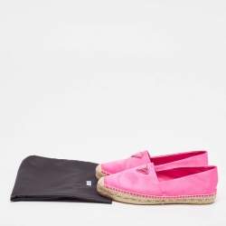 Pre Owned Prada Pink Satin Logo Plaque Espadrille Flats Size 38