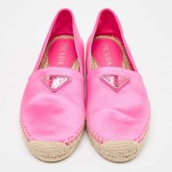 Pre Owned Prada Pink Satin Logo Plaque Espadrille Flats Size 38