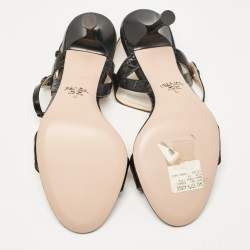 Prada Black Croc Embossed Leather Ankle Strap Sandals Size 39