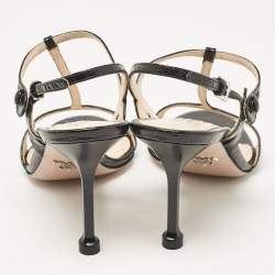 Prada Black Croc Embossed Leather Ankle Strap Sandals Size 39