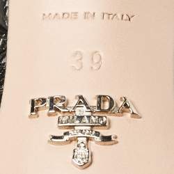 Prada Black Croc Embossed Leather Ankle Strap Sandals Size 39
