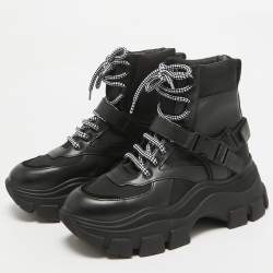 Prada Black Leather and Nylon Combat Boots Size 38.5
