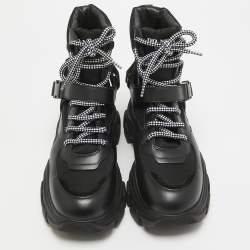 Prada Black Leather and Nylon Combat Boots Size 38.5