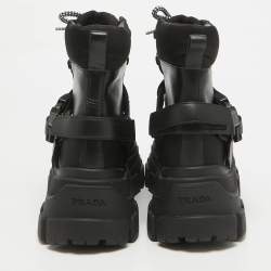 Prada Black Leather and Nylon Combat Boots Size 38.5