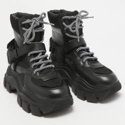 Prada Black Leather and Nylon Combat Boots Size 38.5