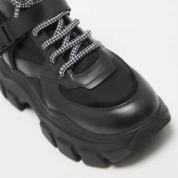 Prada Black Leather and Nylon Combat Boots Size 38.5