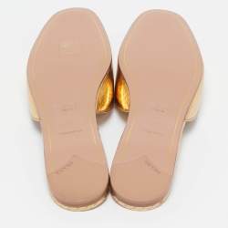 Prada Gold Embossed Python Flat Slides Size 35