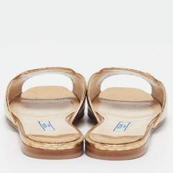 Prada Gold Embossed Python Flat Slides Size 35