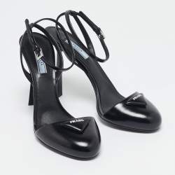 Prada Black Leather Ankle Strap Sandals Size 39