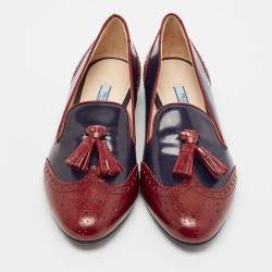 مملوكة مسبقًا حذاء سليبر فلات برادا سموكينغ جلد لامع عنابي مقاس 36