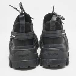 Prada Black Leather Nylon and Leather Pegasus Chunky Sneakers Size 38.5