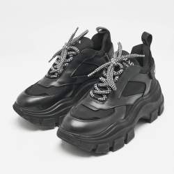 Prada Black Leather Nylon and Leather Pegasus Chunky Sneakers Size 38.5