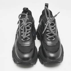 Prada Black Leather Nylon and Leather Pegasus Chunky Sneakers Size 38.5