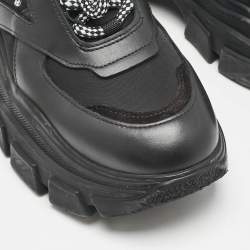 Prada Black Leather Nylon and Leather Pegasus Chunky Sneakers Size 38.5